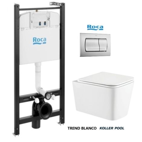 BASTIDOR ROCA ACTIVE CON CISTERNA EMPOTRADA Y PULSADOR PVC cromo Mate y WC suspendido TREND 49CM VORTEX DE KP