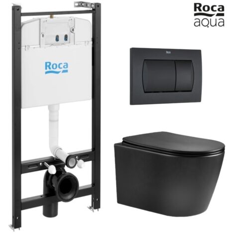 BASTIDOR ROCA ACTIVE PACK CISTERNA EMPOTRADA Y PULSADOR NEGRO MAT CON INODORO SUSPENDIDO NEBULA BLACK MATE RIMLESS