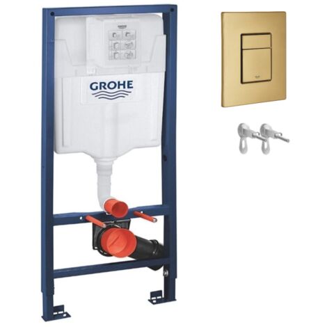 Cisterna empotrada Kit completo Rapid SL Grohe. Bastidor y pulsador SKATE Oro Cepillado con anclajes