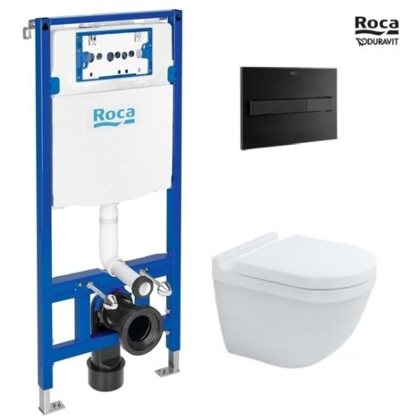Pack WC suspendido con bastidor duplo one wc c/pulsador pl7 dual negro mate c/wc starck 3 blanco brillo suspendido rimless duravit