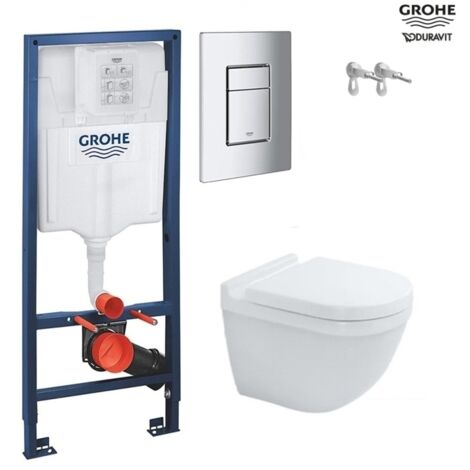 Pack WC suspendido con bastidor Grohe Rapid c/pulsador cromo Brillante c/wc starck 3 blanco brillo suspendido rimless duravit