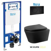 BASTIDOR ROCA DUPLO PACK CISTERNA EMPOTRADA Y PULSADOR PL10 NEGRO MATE CON INODORO SUSPENDIDO Rimless Eclipse Negro de AQUA