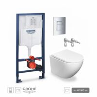 BASTIDOR GROHE PACK CISTERNA EMPOTRADA Y PULSADOR CROMO CON INODORO SUSPENDIDO ROUND SMART 52cm TOR 3 CON ASIENTO FINO DE KP