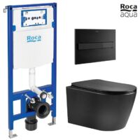 BASTIDOR ROCA DUPLO ONE PACK CISTERNA EMPOTRADA Y PULSADOR PL7 NEGRO MAT CON INODORO SUSPENDIDO NEBULA BLACK MATE RIMLESS