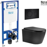 BASTIDOR ROCA DUPLO CON CISTERNA EMPOTRADA Y PULSADOR PL10 NEGRO MATE CON INODORO SUSPENDIDO NEBULA BLACK MATE RIMLESS