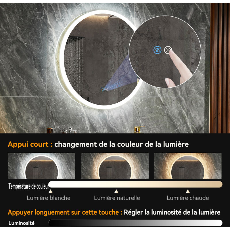Décoration Salle Bain Moderne Miroir De Salle De Bain LED 120x70cm Anti-Buée Avec Interrupteur Tactile - Lumière 6000K Blanc Froid