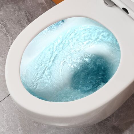 Cuvette WC Suspendu Court - Rinçage sans Rebord - en Céramique - Blanc - Abattant Softclose en Plastique - Abaissement Automatique à Fermeture en Douceur - Kit de Montage Mural - Design Moderne