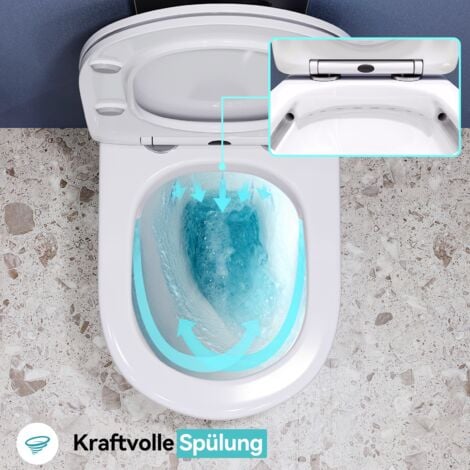 HOROR WC Suspendu Céramique sans Rebord - Cuvette Toilette Mural à Chasse d'eau Profonde à Faible Odeur - Lunette