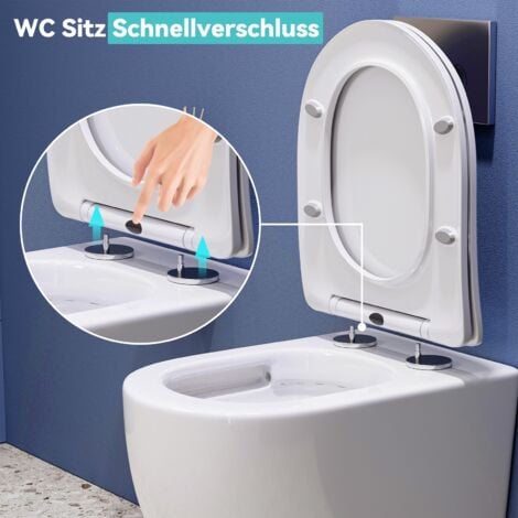 HOROR WC Suspendu Céramique sans Rebord - Cuvette Toilette Mural à Chasse d'eau Profonde à Faible Odeur - Lunette