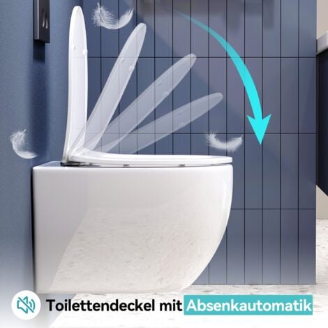 HOROR WC Suspendu Céramique sans Rebord - Cuvette Toilette Mural à Chasse d'eau Profonde à Faible Odeur - Lunette