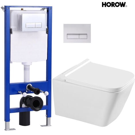 Horow Toilette Suspendu sans Rebord, blanc, avec Siège WC Amovible