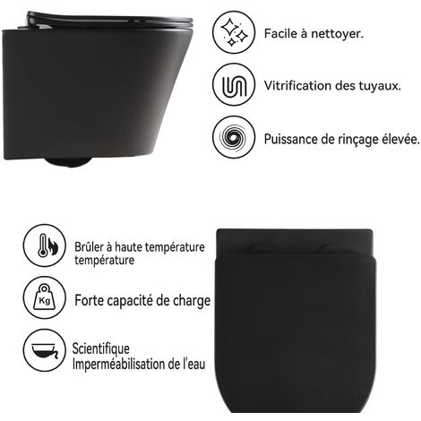 Ensemble WC suspendu PISA en céramique noir mat avec réservoir et bouton de chasse d'eau