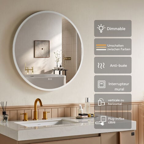 Miroir éclairage LED de salle de bain STAM avec interrupteur tactile -  60x80cm - Miroir - cosyneo