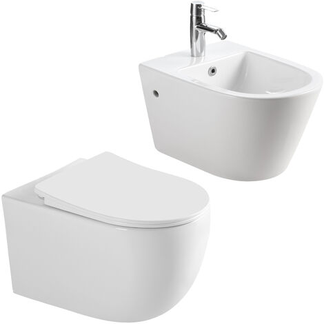 Horow – Cuvette pour WC suspendu Rimless sans bride – Forme ronde – Abattant soft-close – Céramique résistante – Rinçage 360° hygiénique (1/5)