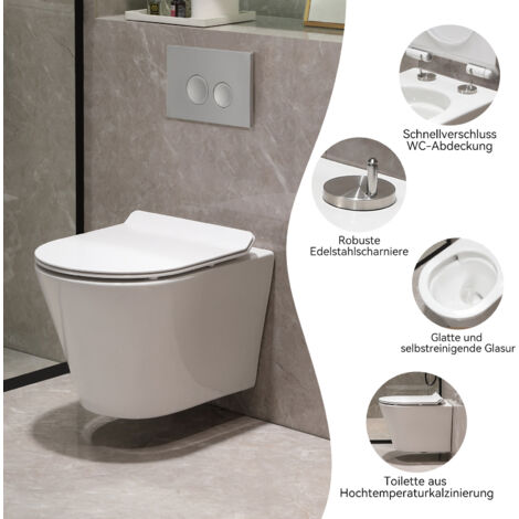 Horow Toilette Suspendu sans Rebord, blanc, avec Siège WC Amovible
