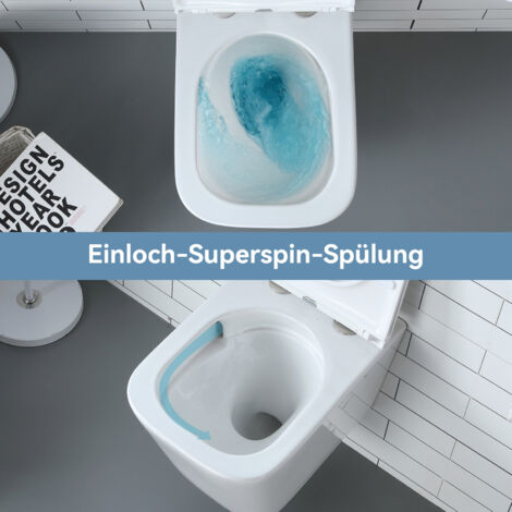 WC Sospeso Senza Bordi Con Risciacquo Superspin 360° - Risparmio Idrico 3,3/4,5L - Bianco 490x360x360mm - Foto 1