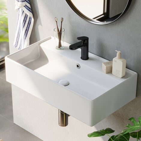 Support mural, rectangulaire, lavabo de salle de bains, porcelaine blanche, céramique, petit récipient, lavabo moderne, lavabo classique, 55 x 31 x 13 cm