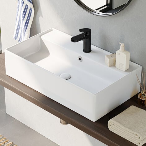 Support mural, rectangulaire, lavabo de salle de bains, porcelaine blanche, céramique, petit récipient, lavabo moderne, lavabo classique, 55 x 31 x 13 cm