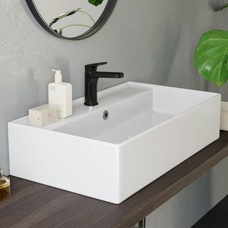 Support mural, rectangulaire, lavabo de salle de bains, porcelaine blanche, céramique, petit récipient, lavabo moderne, lavabo classique, 55 x 31 x 13 cm