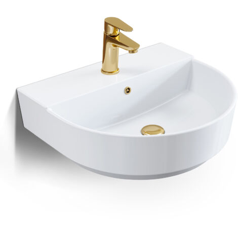 Horow – Vasque à poser 50x44x18cm en céramique blanche – Résistante aux rayures – Installation murale ou sur meuble – Écoulement conforme DIN