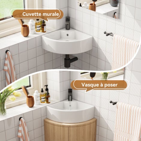 Lavabo d'angle à fixer au mur Lavabo suspendu, Lavabo mural triangulaire, Pour les petites penderies et salles de bains