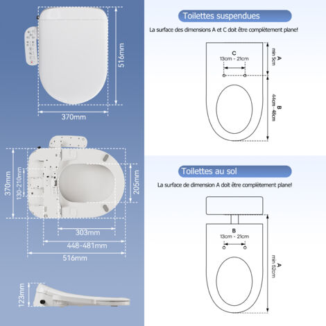 Horow – Siège de toilette intelligent – Douche réglable 5 niveaux – Séchage à air chaud 4 niveaux – Température siège réglable – Buse autonettoyante