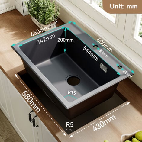 Évier Cuisine 1 Bac 45x45CM Acier Inoxydable 304 ,encastré/ à Poser