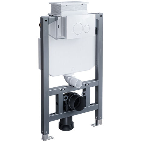 HOROW 82 cm WC Bâti-support pour WC suspendu - avec réservoir de - Avec plaque de déclenchement ronde blanche