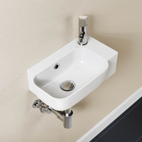Lavabo mural, vasque à poser, lave-mains mural, vasque 40,3 x 24,9 x 14 cm avec trou pour robinet et trop-plein HOROW
