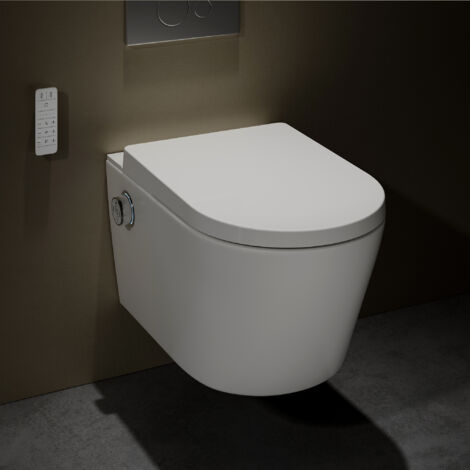 Toilettes suspendues intelligentes japonaises Smart WC lavant avec commande à distance Basic pack, pression d'eau réglable, douche féminin, veilleuse
