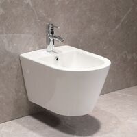Horow – Bidet suspendu céramique sanitaire blanc – Dimensions 520 x 370 x 360 mm – Surface antibactérienne et facile à nettoyer – Montage mural