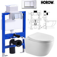 Horow – WC suspendu sans rebord – Élément mural 82cm – Abattant soft-close amovible – Rinçage technologie Tornado – Céramique blanche