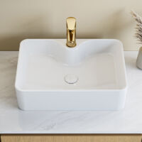 Horow – Vasque à poser 48x37cm en céramique blanche – Trou pour robinet monotrou – Design moderne anguleux – Surface anti-salissures facile à nettoyer