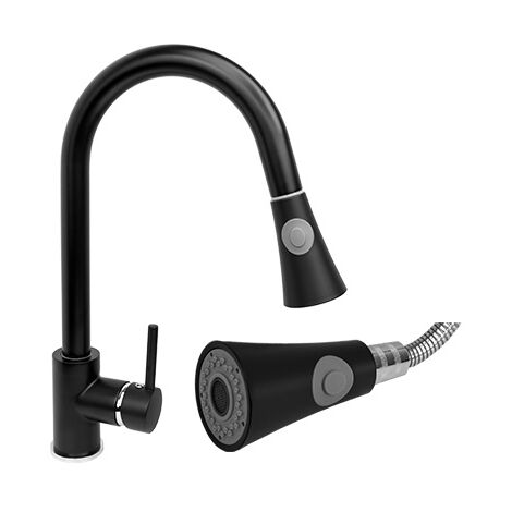 Granitan Robinet de cuisine en laiton avec bec extensible en Noir (1/5)