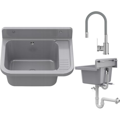Granitan – Évier utilitaire en polypropylène 50x34cm – Bec pivotant 360° – Hauteur robinet 54cm – Siphon inclus pour garage et buanderie