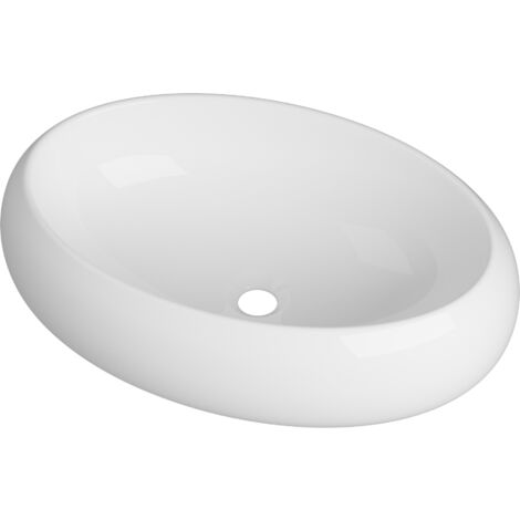 Lavabo Vasque à Poser Salle de Bain OVELO 61x41,5 cm Ovale Céramique Blanc Granitan