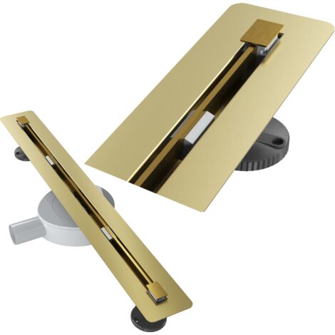 Caniveau de douche linéaire sous-carrelage 60 cm en acier inoxydable doré avec siphon ABS – Granitan Luno. (1/5)