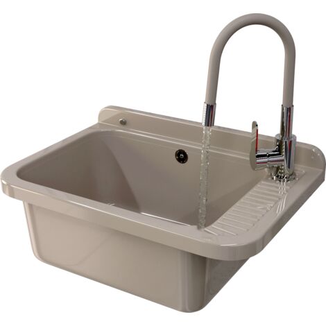 Évier Utilitaire Granitan Negro avec Robinetterie Pivotante 360° et Siphon - Garage, Buanderie, Atelier