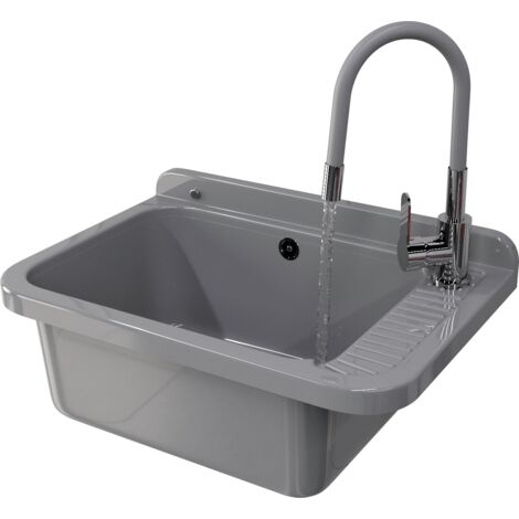 Évier Utilitaire Granitan Negra en Polypropylène pour Garage, Buanderie, Atelier avec Batterie Flexible Grado et Siphon Inclus