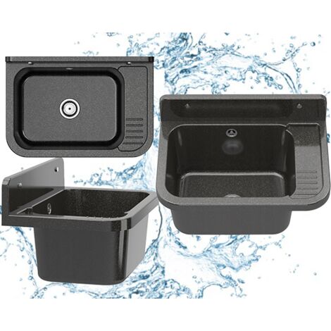 Évier Utilitaire Paron Granitan Noir pour Garage, Buanderie et Atelier - 50x34x31 cm, Résistant aux Produits Chimiques et Hautes Températures, Inclus Siphon et Kit de Montage