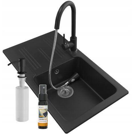 Évier en Granit Ada avec Robinet Douchette SNAKE et Siphon - Beige - 775x435 mm