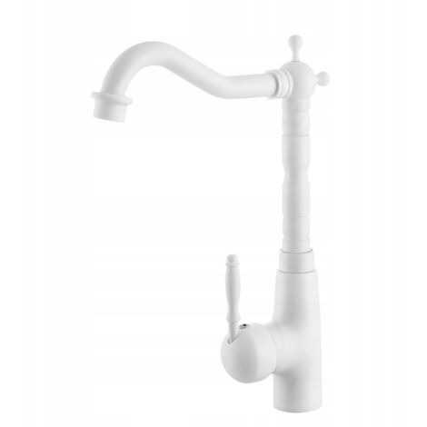 Granitan – Mitigeur de cuisine rétro blanc – Bec pivotant 360° – Tête en céramique – Installation rapide et simple – Finition laiton durable