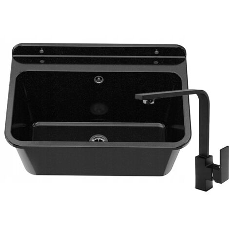 Évier de Service Granitan LARGE Noir avec Mitigeur Nook Noir - Usage Polyvalent Intérieur/Extérieur