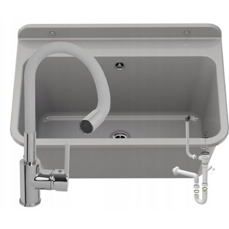 Évier Utilitaire Granitan Large pour Garage, Buanderie, Chauffage avec Siphon et Robinet Flexible - 1 Ensemble