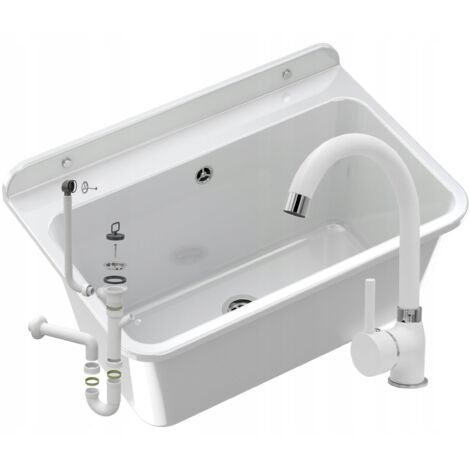 Évier Blanc Utilitaire avec Robinet Inclus