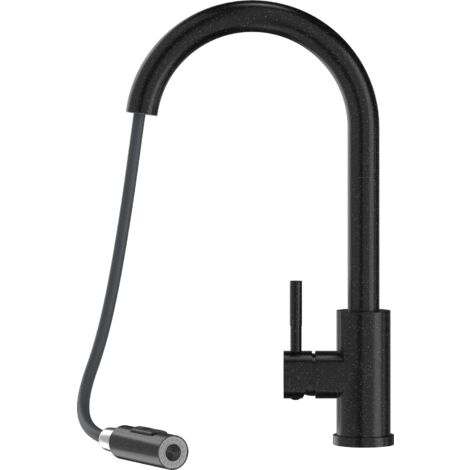 MITIGEUR DE CUISINE BEC EXTRACTIBLE GRANIT NOIR ROBINET DE CUISINE ACIER (1/5)