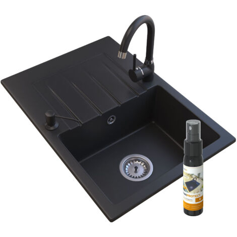 Évier de Cuisine en Granit Granitan Style avec Mitigeur, Distributeur et Siphon - 1 Ensemble. (1/4)