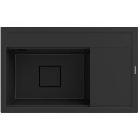 Évier en Granit Noir Rendo avec Égouttoir 1 Bac, Cache Design et Siphon Inclus