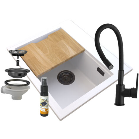 FOXAL WHITE FLEX GRANITE SINK BLACK SIPHON (1/5)