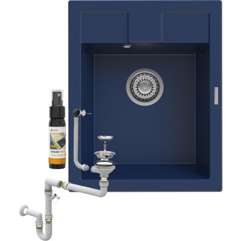 Évier de Cuisine en Granit Monocuve Best Bleu avec Siphon Chromé, Dimensions 500x400 mm